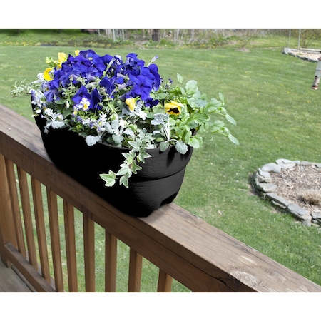 Emsco Group Railing Planter with Drainage Holes, 24in Weatherproof Resin Planter, Charcoal 2440W-1